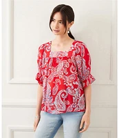 Karen Kane Paisley Square Neck Ruffle Puff Sleeve Top