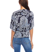Karen Kane Paisley V-Neck Flutter Sleeve Tie Front Top