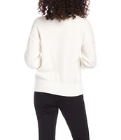 Karen Kane Pearl Embellished Crewneck Long Sleeve Stretch Sweater