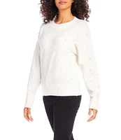 Karen Kane Pearl Embellished Crewneck Long Sleeve Stretch Sweater