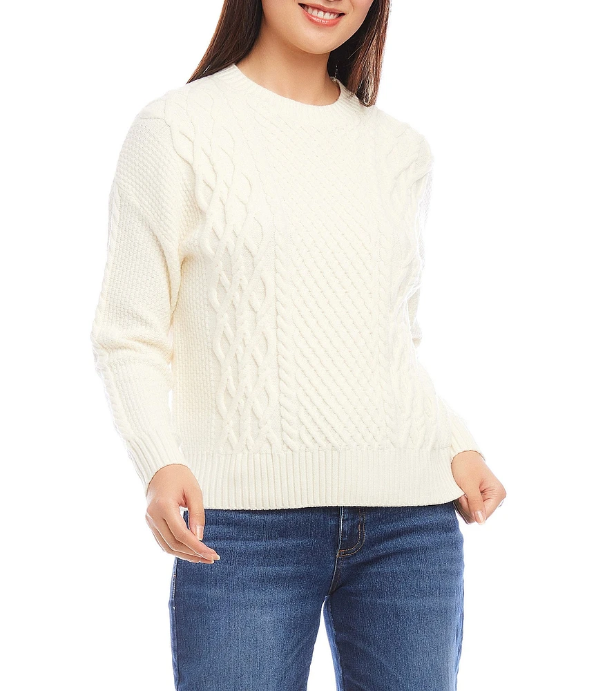 Karen Kane Petite Size Cable Knit Crew Neck Long Sleeve Sweater