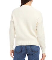 Karen Kane Petite Size Cable Knit Crew Neck Long Sleeve Sweater