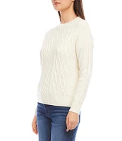 Karen Kane Petite Size Cable Knit Crew Neck Long Sleeve Sweater