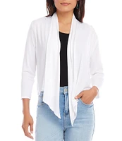 Karen Kane Petite Size Calli Shawl Collar Bracelet Length Sleeve Asymmetrical Hem Drape Open-Front Cardigan