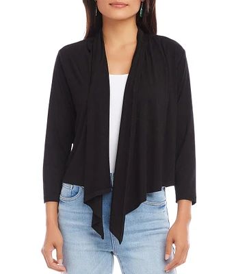 Karen Kane Petite Size Calli Shawl Collar Bracelet Length Sleeve Asymmetrical Hem Drape Open-Front Cardigan