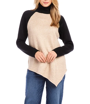 Karen Kane Petite Size Color Block Turtle Neck Long Sleeve Asymmetric Hem Sweater