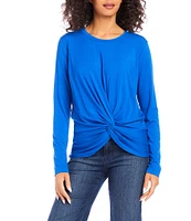 Karen Kane Petite Size Crew Neck Long Sleeve Fitted Twist Front Detail Top