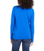 Karen Kane Petite Size Crew Neck Long Sleeve Fitted Twist Front Detail Top