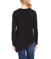 Karen Kane Petite Size Embellished Crew Neck Long Sleeve Asymmetric Hem Top