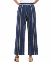 Karen Kane Petite Size Embroidered High Rise Pull-On Wide Leg Cropped Pants