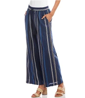 Karen Kane Petite Size Embroidered High Rise Pull-On Wide Leg Cropped Pants