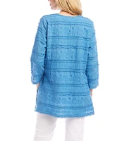 Karen Kane Petite Size Embroidered Split-Neck 3/4 Flare Sleeve Tunic