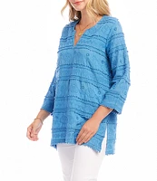 Karen Kane Petite Size Embroidered Split-Neck 3/4 Flare Sleeve Tunic