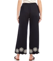 Karen Kane Petite Size Embroidered Wide-Leg Pull-On Ankle Pants