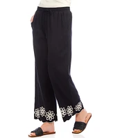 Karen Kane Petite Size Embroidered Wide-Leg Pull-On Ankle Pants