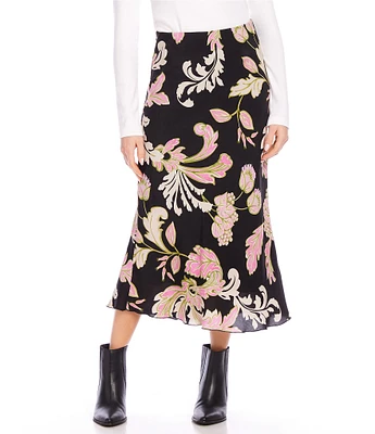 Karen Kane Petite Size Floral Crepe Bias Cut Midi Coordinating Skirt