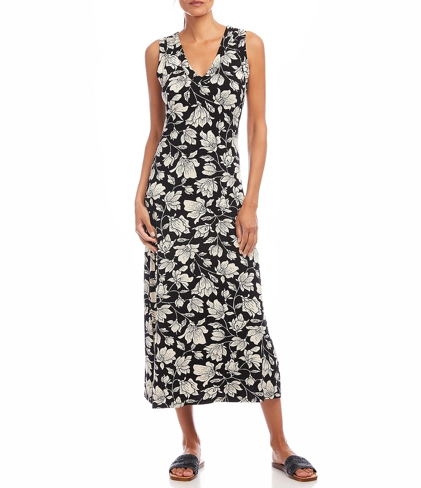 Karen Kane Petite Size Floral V-Neck Sleeveless Midi Sheath Dress