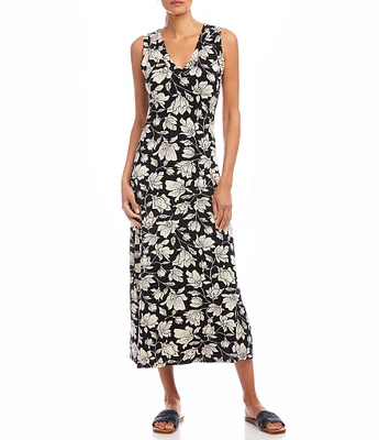 Karen Kane Petite Size Floral V-Neck Sleeveless Midi Sheath Dress