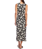Karen Kane Petite Size Floral V-Neck Sleeveless Midi Sheath Dress