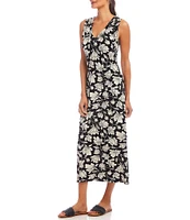 Karen Kane Petite Size Floral V-Neck Sleeveless Midi Sheath Dress