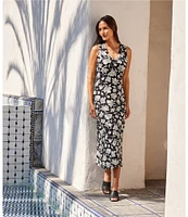 Karen Kane Petite Size Floral V-Neck Sleeveless Midi Sheath Dress