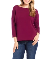 Karen Kane Petite Size Hemp-Organic Cotton Blend Knit Boat Neck 3/4 Sleeve Drop Shoulder Top