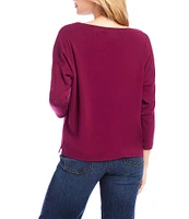 Karen Kane Petite Size Hemp-Organic Cotton Blend Knit Boat Neck 3/4 Sleeve Drop Shoulder Top