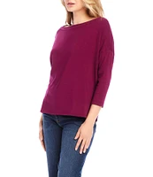 Karen Kane Petite Size Hemp-Organic Cotton Blend Knit Boat Neck 3/4 Sleeve Drop Shoulder Top