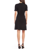 Karen Kane Petite Size Knit Crew Neck Short Sleeve A-Line Dress