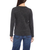 Karen Kane Petite Size Knit Lurex Scoop Neck Long Sleeve Side Tie Top