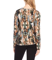 Karen Kane Petite Size Knit Tie-Dye Print Crew Neck Long Sleeve Side Pick Up Top