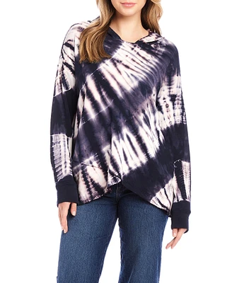 Karen Kane Petite Size Knit Tie-Dye Print Long Sleeve Asymmetric Hem Hoodie