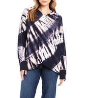 Karen Kane Petite Size Knit Tie-Dye Print Long Sleeve Asymmetric Hem Hoodie