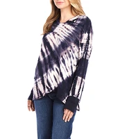 Karen Kane Petite Size Knit Tie-Dye Print Long Sleeve Asymmetric Hem Hoodie