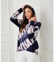 Karen Kane Petite Size Knit Tie-Dye Print Long Sleeve Asymmetric Hem Hoodie