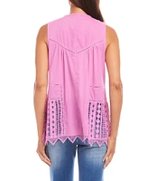 Karen Kane Petite Size Lace Trim Cut-Out Crew Neck Sleeveless Top