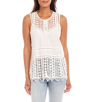 Karen Kane Petite Size Lace Trim Cut-Out Crew Neck Sleeveless Top