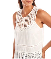 Karen Kane Petite Size Lace Trim Cut-Out Crew Neck Sleeveless Top