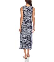 Karen Kane Petite Size Paisley Scoop Neck Sleeveless Midi Dress