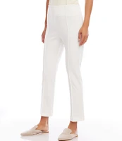 Karen Kane Petite Size Pintuck Knit Cropped Pull-On Straight Leg Pants
