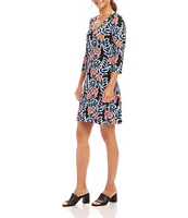 Karen Kane Petite Size Poppy Print Scoop Neck 3/4 Sleeve A-Line Dress