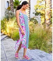 Karen Kane Petite Size Printed Scoop Neck Sleeveless Side Slit Midi Tank Dress