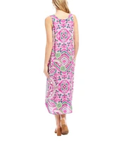 Karen Kane Petite Size Printed Scoop Neck Sleeveless Side Slit Midi Tank Dress