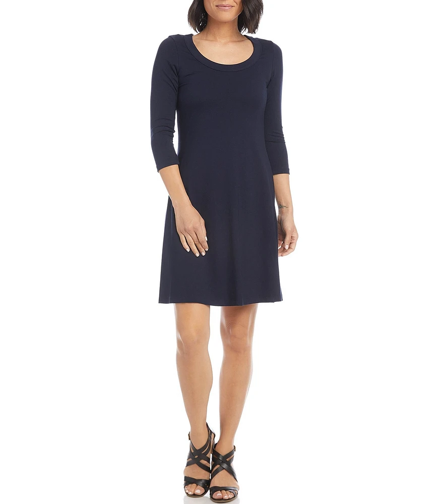 Karen Kane Petite Size Knit Scoop Neck 3/4 Sleeve Fit and Flare Dress