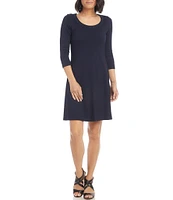 Karen Kane Petite Size Knit Scoop Neck 3/4 Sleeve Fit and Flare Dress