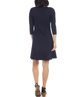 Karen Kane Petite Size Knit Scoop Neck 3/4 Sleeve Fit and Flare Dress