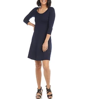 Karen Kane Petite Size Knit Scoop Neck 3/4 Sleeve Fit and Flare Dress