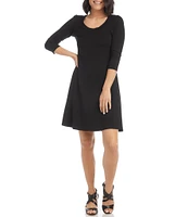 Karen Kane Petite Size Knit Scoop Neck 3/4 Sleeve Fit and Flare Dress