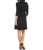 Karen Kane Petite Size Knit Scoop Neck 3/4 Sleeve Fit and Flare Dress