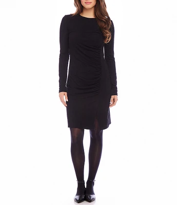 Karen Kane Petite Size Shirred Long Sleeve Slit Front Dress